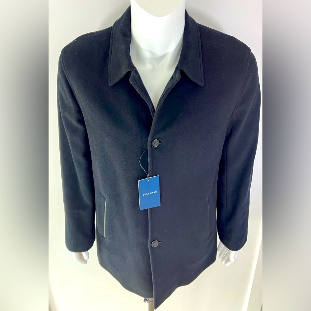 COLE HAAN NAVAL STYLE WINTER JACKET, 70% WOOL, FULLY LINED, MEN’S BLACK, LARGE